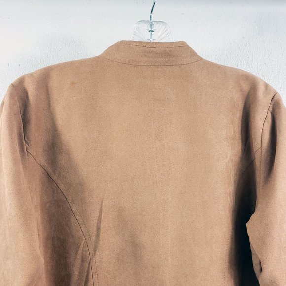 Studio Works Women's Tan Faux Leather Lined Full Zip Light Weight Coat Jacket - Picture 8 of 13